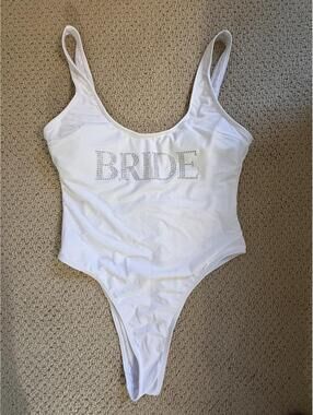 NWOT White BRIDE Rhinestone One-Piece Swimsuit Bodysuit